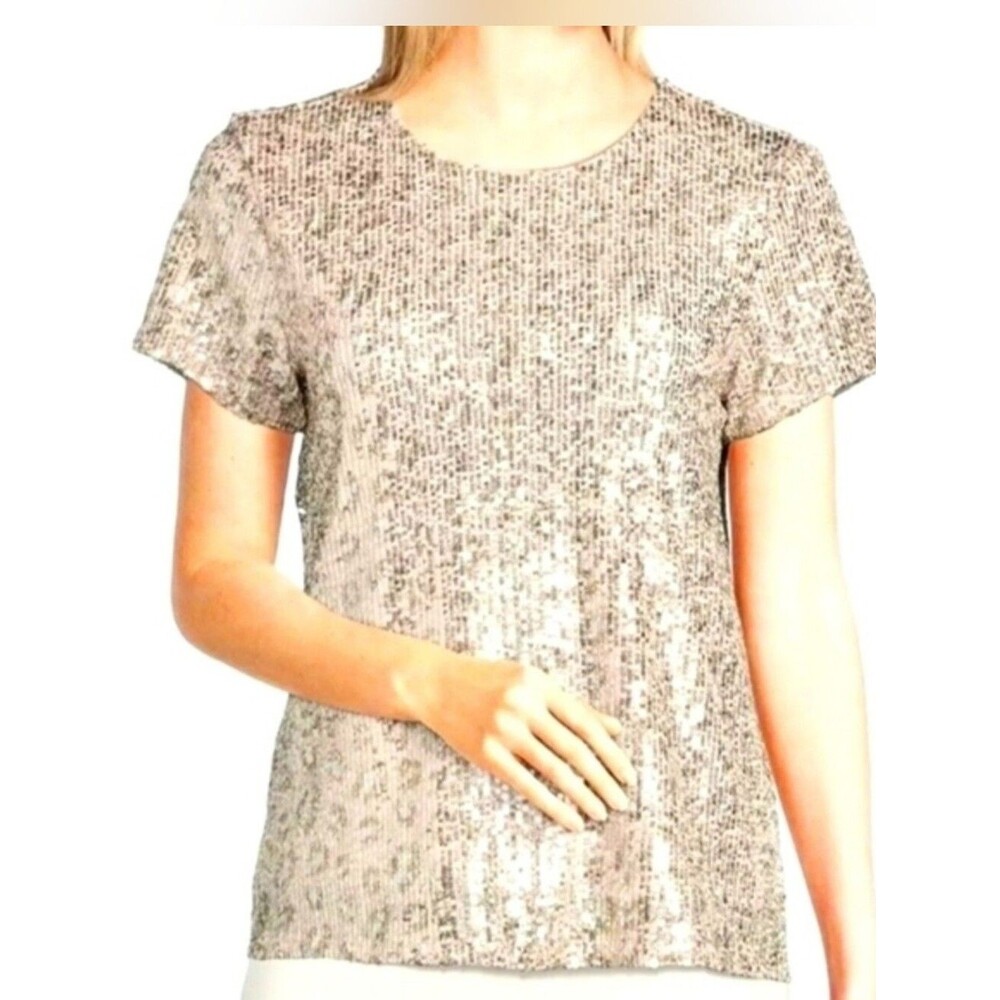 NWT Jude Connally Lex Mini Leopard Sequin Short Sleeve Tunic Top Women's Sz XS